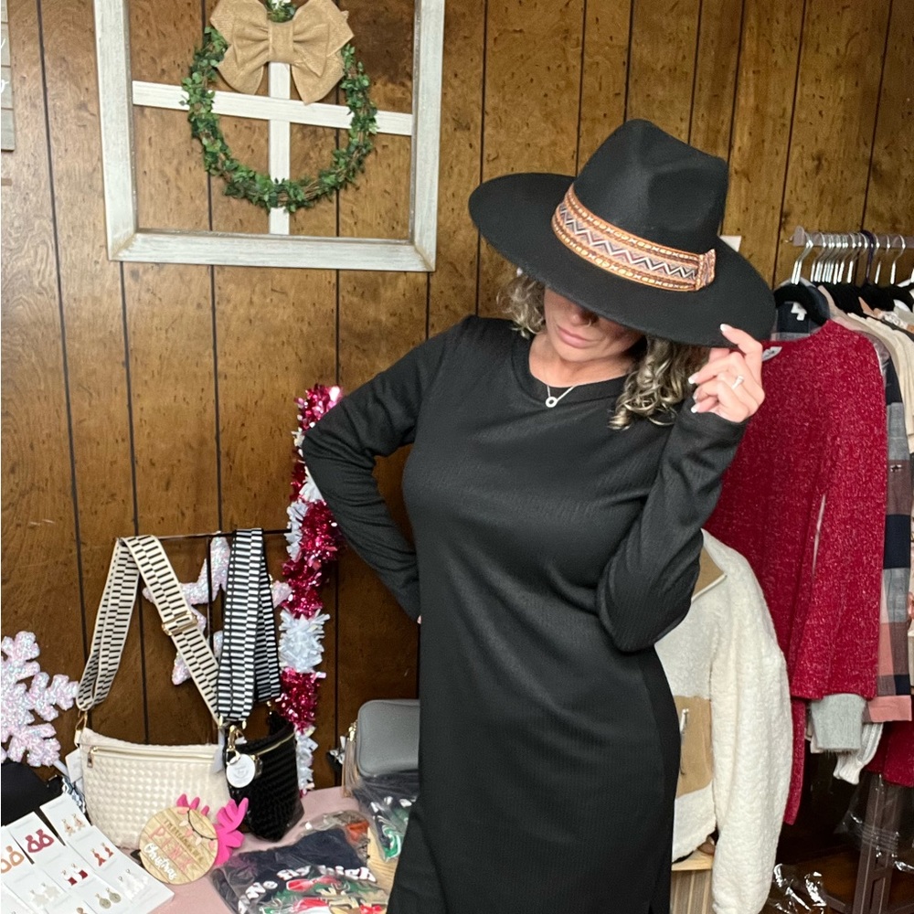 Black Fedora Aztec Wide Brim Hat